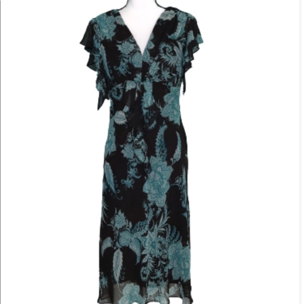 MSK DRESS BROWN TURQUOISE SHEATH SHEER TRIM